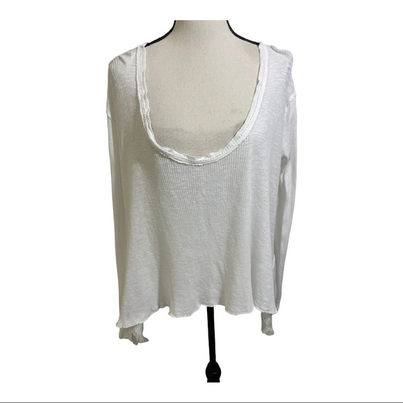 We the free ribbed hi low T-shirt white long sleeve size small viscose blend - Picture 2 of 10